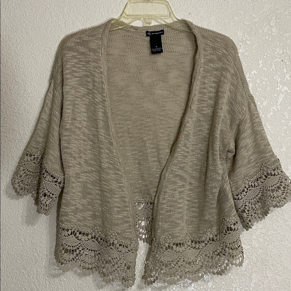 Crochet-Trim Open Front Cardigan Sweater - Beige By New Direction